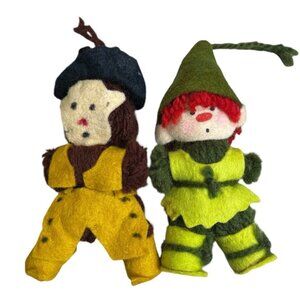 Vintage Handmade Felt & Yarn Christmas Ornaments Elf . Lot of 2